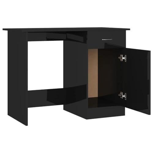 Writing Desk High Gloss Black 39.4 Inch Modern Computer Desk with Drawer, Engineered Wood Study Table for Home Office, Bedroom and Small Space, 39.4x19.7x29.9 in - color: Black, size: 39.4 x 19.7 x 29.9 in