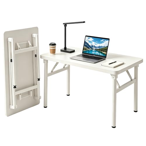 Small Folding Computer Desk - 31.5 Inch Foldable Small Spaces Compact Desk,No Assembly,Bedroom, Dorm and Apartment,Portable Study for Home Office Table - color: Frame：white/Board：white, size: 31.5“*19.7”