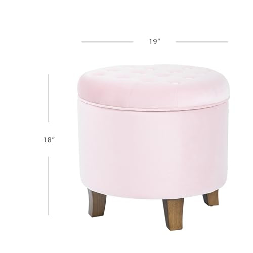 HomePop by Kinfine Fabric Upholstered Round Storage Ottoman - Velvet Button Tufted Ottoman with Removable Lid, Pink, Small - color: Pink