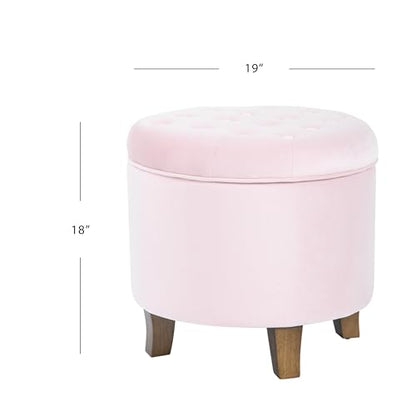 HomePop by Kinfine Fabric Upholstered Round Storage Ottoman - Velvet Button Tufted Ottoman with Removable Lid, Pink, Small - color: Pink