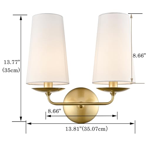 Moose Modern Gold 2-Light Wall Sconces Hardwired Brass Double Sconce with Fabric Shade for Bedroom, Fireplace, Staircase, Bathroom, Hallway - color: Gold, size: 1-Pack | 2-Light
