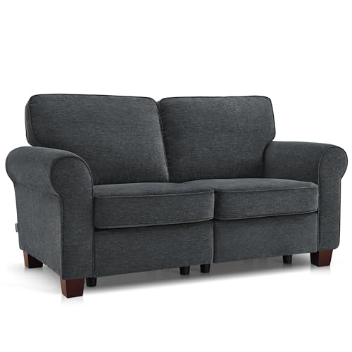 MCombo 67.7" Loveseat Sofa, 2-Seater Small Couch for Small Spaces, Classic Rolled Arm Upholstered Sofa with Solid Wood Legs for Living Room, Removable Cover, Chenille Fabric VE730 (Dark Grey) - color: Dark Grey