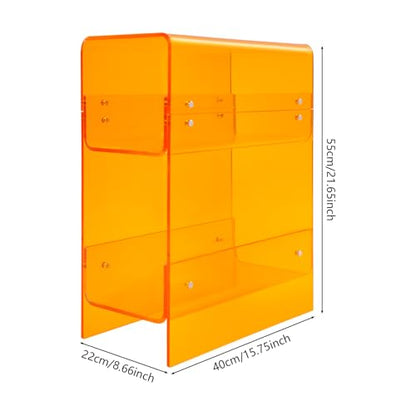 3-Tier Narrow Acrylic Side Table, Narrow End Table for Small Spaces, Side Table for Bedroom, Slim Small End Table (Orange)