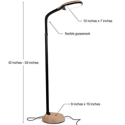 Brightech Litespan - LED Floor Reading Lamp, Modern Wooden Style, Adjustable Gooseneck, 850-950 Lumens, 12W, 3-Year Warranty - color: Wood