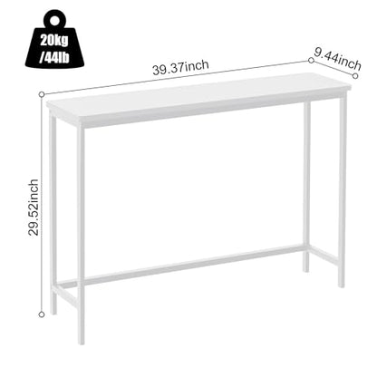 VASMIA Console Table, Entryway Table, Narrow Sofa Table, 39" Bamboo Hallway Table for Entryway, Living Room, Bedroom, Foyer, White - color: White, size: 9.44"D x 39.37"W x 29.52"H