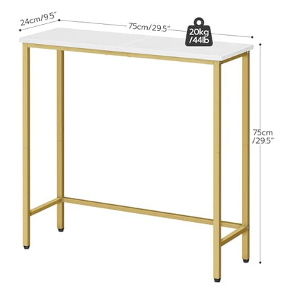 HOOBRO Narrow Console Table, 29.5" Small Entryway Table, Thin Sofa Table, Side Table, Display Table, for Hallway, Bedroom, Living Room, Foyer, White and Gold DW75XG01 - color: White + Gold