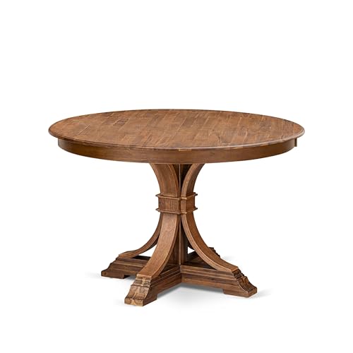 FE7-0N-TP Modern Dining Table with Acacia Wood Round Tabletop and Elegant Pedestal Base - Antique Walnut Finish - color: Fe7-0n-tp, size: 48x48 Inch
