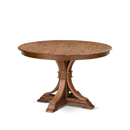 FE7-0N-TP Modern Dining Table with Acacia Wood Round Tabletop and Elegant Pedestal Base - Antique Walnut Finish - color: Fe7-0n-tp, size: 48x48 Inch