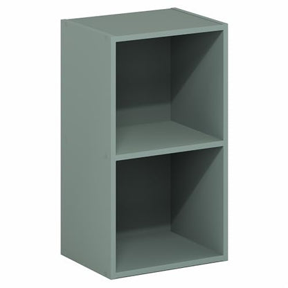 Furinno PASIR Book Shelf, 2-Tier Modern Bookshelf, Open Shelves Bookcase 9 x 12 x 21, Easy Assembly, for Living Room, Bedroom, Home Office, Sage Green - color: Sage Green, size: 2-Tier Cube
