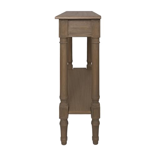 Marisol Brown Narrow Console Table for Entryway with Drawer | 31.5-inch slim sofa table with lower shelf, solid wood frame, natural finish, hallway storage for small spaces - color: Brown