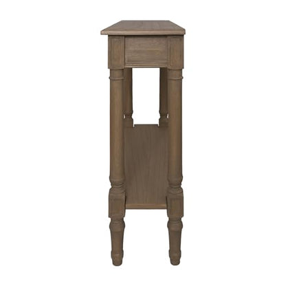 Marisol Brown Narrow Console Table for Entryway with Drawer | 31.5-inch slim sofa table with lower shelf, solid wood frame, natural finish, hallway storage for small spaces - color: Brown