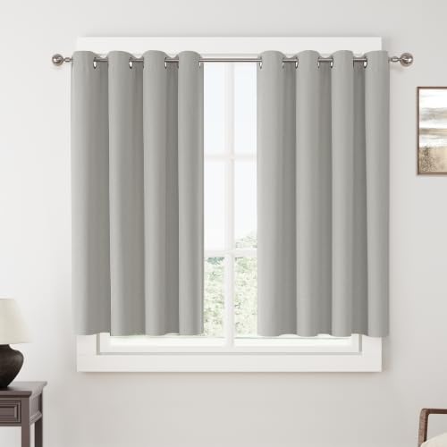 ChrisDowa Light Grey Blackout Curtains 45 Inches Long 2 Panels for Bedroom | Room Darkening,Light Blocking,Thermal Insulated,Faux Linen,Farmhouse,Grommet,Window Treatment,Drapes,Living Room,52x45 - color: Light Grey, size: 52"W x 45"L (Pack of 2)