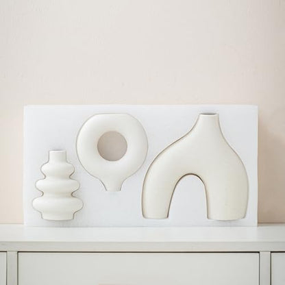 White Ceramic Vase Set of 3,Neutral Boho Nordic Minimalism Style Flower Vases for Living Room Wedding Table Party Office Bedroom - color: White