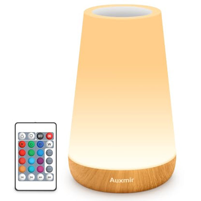 Auxmir Rechargeable Night Light, Remote Control Lamp, Light Brown-2 Pack | touch control, 13 colors, 5 brightness levels, 4 lighting modes, 1/2/4/6-hour auto-off, portable for nursery and camping - color: Light Brown-2 Pack