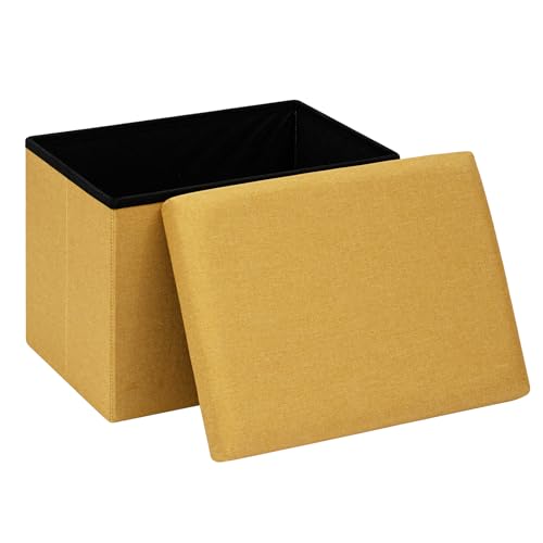 PINPLUS Flat Top Folding Linen Storage Ottoman 16.5", 36L Collapsible Storage Cube with Lid, 250 lbs Load Capacity, Fabric Foot Rest Seat for Living Room, Bedroom, Closet,Yellow - color: Yellow