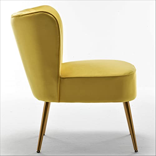 Container Furniture Direct Modern Velvet Accent Chair for Living Room, Bedroom, or Entryway, Stylish and Comfortable Armless Design with Metal Legs, Yellow - color: Yellow