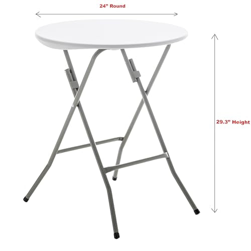 White 24" Round Plastic Folding Table Commercial Portable for Picnic Party Camping Banquet Card Dining Wedding Event Home Kitchen Indoor Outdoor - size: One