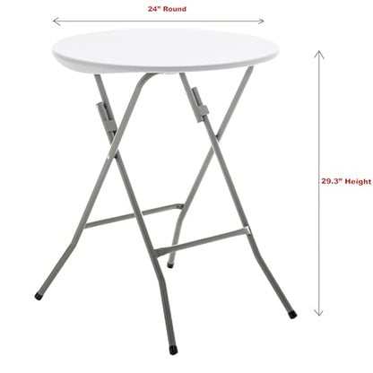 White 24" Round Plastic Folding Table Commercial Portable for Picnic Party Camping Banquet Card Dining Wedding Event Home Kitchen Indoor Outdoor - size: One