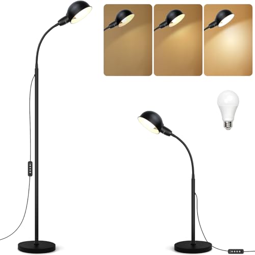 Gold Floor Lamp with Flexible Gooseneck and Rotatable Shade，Standing Lamp include Dimmer LED Bulb，Ideal Tall Lamp with Dimmer and Timer Switch for Reading,Bedside and Living Room (Nickel Satin) - color: Nickel Satin