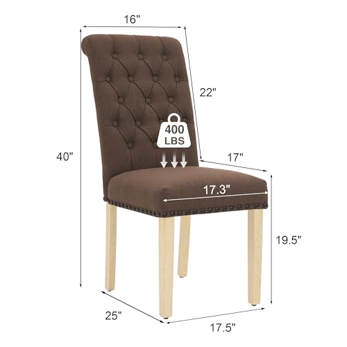 adochr Linen Dining Chairs Set of 6, Armless Parsons Chairs,Dark Brown | Wooden Legs & Tufted Buttons, Upholstered Dining Room Chair for Kitchen/Dining Room/Living Room - color: Dark Brown, size: 6PCS