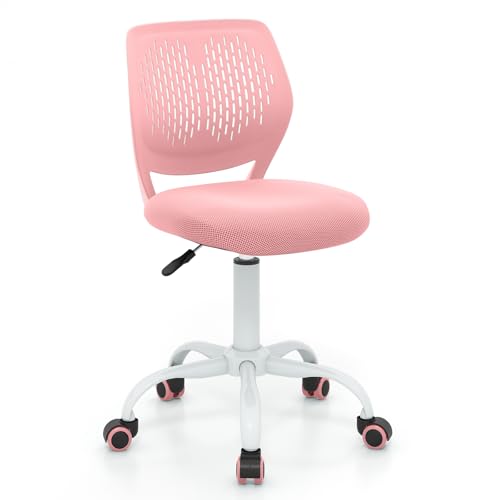 GIANTEX Kids Desk Chair, Adjustable Children Study Chair, Swivel Armless Mesh Task Office Chair, Computer Desk Chair with Adjustable Height & Lumbar Support, Pink - color: Pink