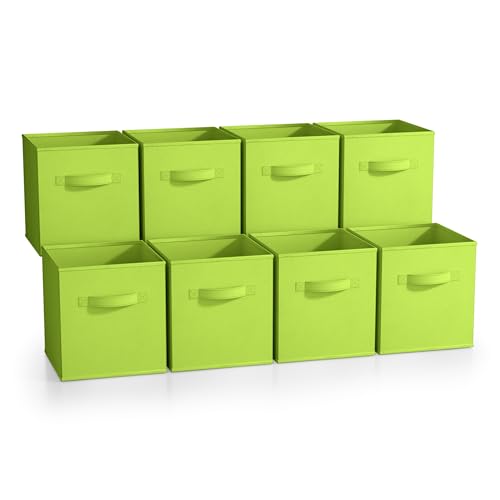 Sorbus Fabric Storage Cubes - 8 Foldable Storage Bins for Organizing Pantry, Cubbies, Toy Box - Clothes Storage & Closet Organizer - 11 Inch Collapsible Cube Baskets for Shelves with Handle - color: Green 8 Pack, size: 11 Inch