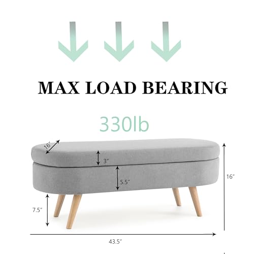 43.5" Ottoman with Storage, Storage Ottoman Bench with Safety Hinge, Linen End of Bed Bench, Upholstered Entryway Bench for Bedroom, Living Room & Window, Holds up to 330 lb, Grey - color: Grey+linen, size: 16"D x 43.5"W x 16"H