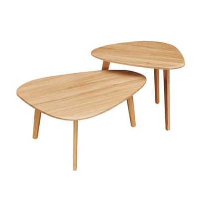 Nesting Coffee Table Set of 2-Mid Century Modern Coffee Table | Guitar Pick Stacking Tables with Solid Wood Legs,Small Coffee Tables for Small spaces,Living Room,Balcony - color: Natural