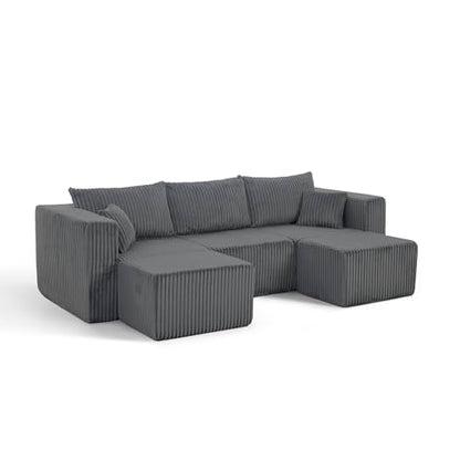 Compact Modular sectional,Compressed Corduroy Sofa with Modern Minimalist Style, Ultra-Comfy Compression Modular Sofa with Space-Saving Efficient Design-Gray
