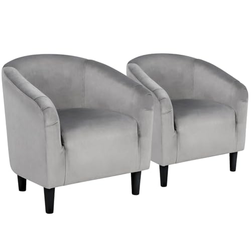 Yaheetech Compact Velvet Accent Chairs Set of 2 for Small Spaces, Gray | Compact Cozy Barrel Chairs with a Curved Silhouette, Upholstered Furry Armchair for Small Spaces, Living Room Bedroom Corner - color: Gray (Velvet), style: without Ottoman