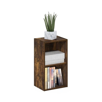 Furinno PASIR Book Shelf, 2-Tier Modern Bookshelf, Open Shelves Bookcase 9 x 12 x 21, Easy Assembly, for Living Room, Bedroom, Home Office, Amber Pine - color: Amber Pine, size: 2-Cube