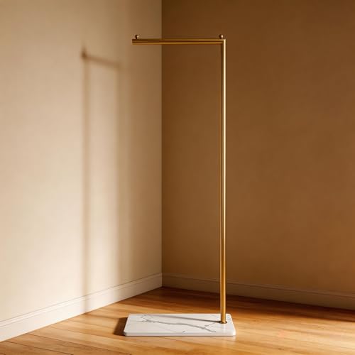 Gold Clothing Rack with Marble Base,Freestanding Garment Rack for Hanging Clothes,Modern Coat Rack, Minimalist Clothes Rack for Small Spaces,Bedroom,Entryway,Boutique Display (Gold)