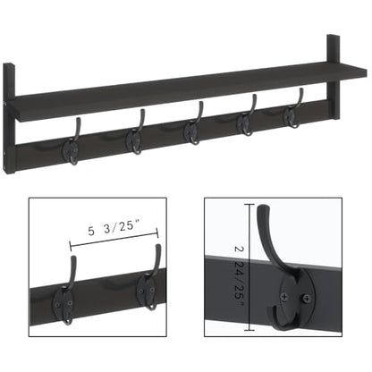 BAMEOS Wall-Mounted Shelf with Hooks - 28.9 Inch Entryway Hanging Shelf with 5 Dual Hooks for Bathroom, Living Room, Bedroom (Black) - style: Black-28.9IN with shelf