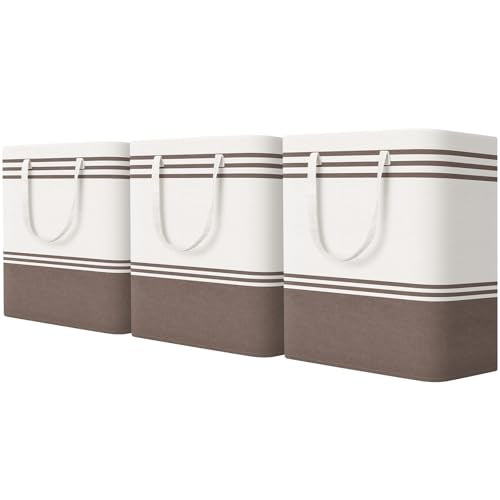 TranquilRelax 3-Pack Laundry Basket, Laundry Hamper, Khaki-100L | Freestanding＆Water-Resistant Laundry Hamper, Collapsible Tall Clothes Hamper with Carry Handles for Clothes, Laundry Basket - color: Khaki, size: 100L