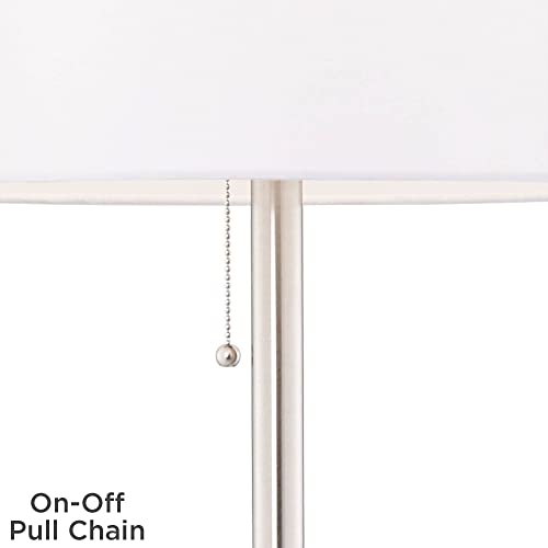 360 Lighting Caper 60 1/2" Tall Nickel Tray Table USB and Outlet Floor Lamp | Modern with AC Power on Glass 5 Satin White Fabric Drum Shade for Living Room Reading House Bedroom - color: Nickel - Single