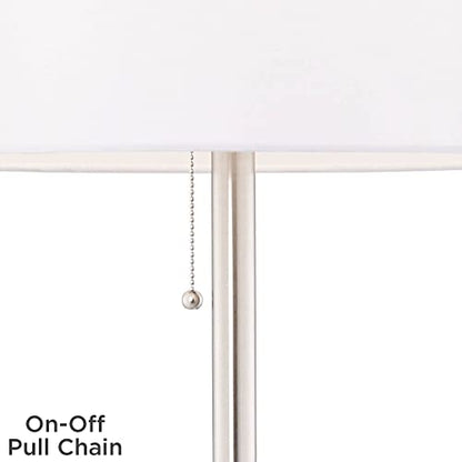 360 Lighting Caper 60 1/2" Tall Tray Table USB Floor Lamps Set of 2 | Modern 5 with and AC Power Outlet Brushed Nickel White Fabric Drum Shades Living Room Reading House Bedroom - color: Silver
