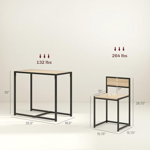 HOMCOM Small Dining Table Set for 2 Compact for Small Spaces, Oak | Kitchen Table and Chairs Set, Compact Dining Sets, Breakfast Nook - color: Oak