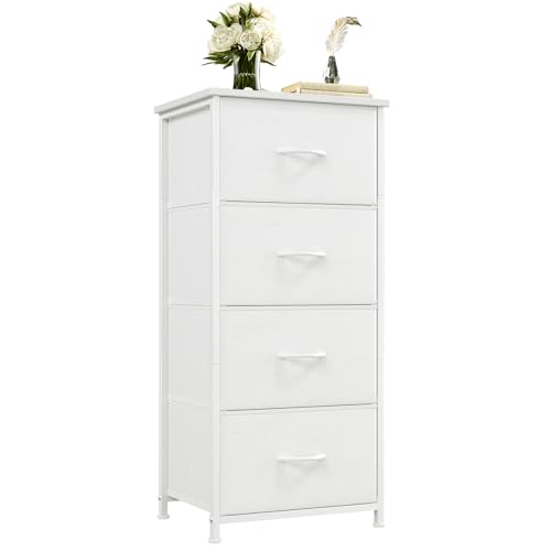 Somdot Dresser for Bedroom, 4 Drawer Storage Cabinet, White | Tall Nightstand Fabric Dresser with Removable Bins, Steel Frame and MDF Wood Top, Closet, Nursery, Dorm or Entryway Storage - color: White, size: 11.8"D x 16.5"W x 36.6"H (4 Drawers)