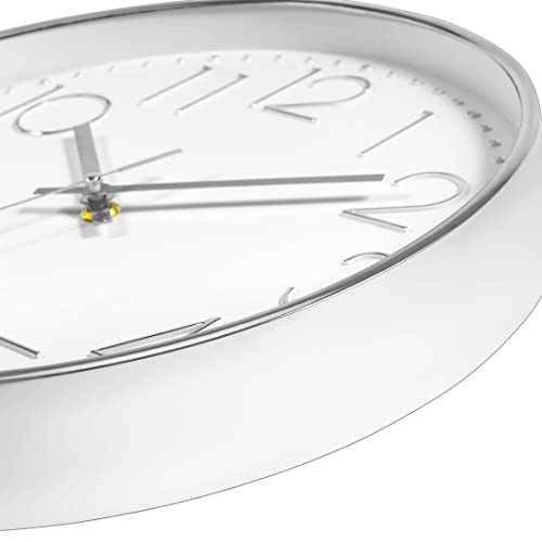Foxtop Large 14" Wall Clock Silent Battery Operated Clock, Silver | Non-Ticking, Round, Analog Clock, Quartz, Easy to Read, Living Room, Bedroom, Kitchen, Office - color: Silver, size: 14 Inch Quartz