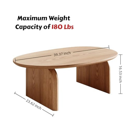 Honyee Modern Oval Coffee Table, Small Coffee Tables for Living Room - Oak Wood Top with Solid Legs, Wooden Center Table Easy Assembly for Living Room &Bedroom,Office, Natural - size: 39.3 inches x 23.6 inches x 16.5 inches