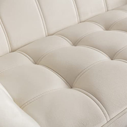 48" Small Loveseat for Small Spaces, Modern Sherpa Mini Sofa Couch 2-Seater Velvet Love Seat with Quilting Back and Gold Legs for Living Room/Bedroom, Cream - color: Cream