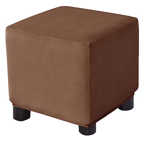 Ottoman Cover Square Velvet Storage Ottoman Slipcovers Thick Stretch Footrest Foot Stool Covers Protector with Elastic Band(Small-Coffee) - color: Coffee, size: 13"D x 13"W x 15"H