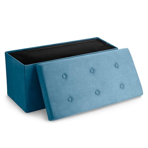 Sorbus Storage Ottoman Bench – Collapsible/Folding Bench Chest with Cover – Perfect Toy and Shoe Chest, Hope Chest, Pouffe Ottoman, Seat, Foot Rest, – Contemporary Faux Suede (Teal) - color: Teal, size: 15"D x 30"W x 15"H