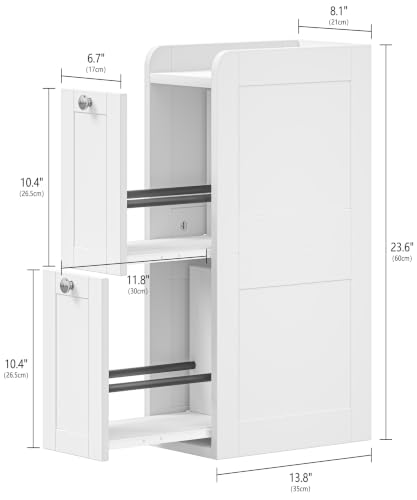 Keehusux Slim Bathroom Storage Cabinet with 2 Slide Out Drawers, White | Narrow Storage Organizer, Anti-drop Guardrail, Freestanding Toilet Paper Holder for Kitchen Corner and Small Spaces, Modern