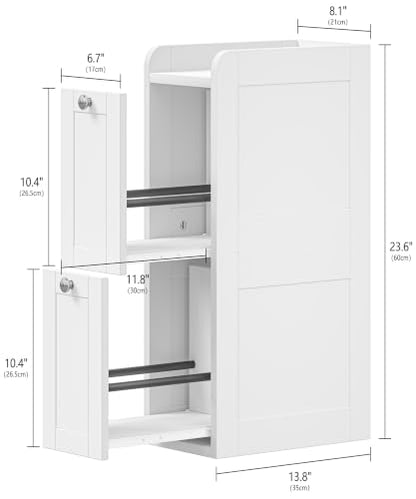 Keehusux Slim Bathroom Storage Cabinet with 2 Slide Out Drawers, White | Narrow Storage Organizer, Anti-drop Guardrail, Freestanding Toilet Paper Holder for Kitchen Corner and Small Spaces, Modern