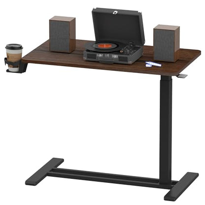 FLEXISPOT 28''Adjustable C Table Gas Spring Mobile Side End Table | Adjustable C table with Wheels, Bedside table for sofa and couch. Laptop Rolling Cart TV Tray, 27.6" W x 15.7" D,Rustic Brown - color: Rustic Brown, size: 28x16