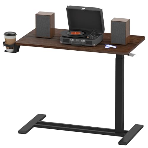 FLEXISPOT 28''Adjustable C Table Gas Spring Mobile Side End Table | Adjustable C table with Wheels, Bedside table for sofa and couch. Laptop Rolling Cart TV Tray, 27.6" W x 15.7" D,Rustic Brown - color: Rustic Brown, size: 28x16