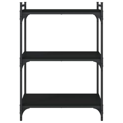 Industrial 3 Tier Black Bookcase 23.6 x 11.8 x 33.9 in Engineered Wood & Metal Small Bookshelf for Living Room Bedroom Office Modern Matte Finish Easy Assembly - color: Black, size: 23.6 x 11.8 x 33.9 in