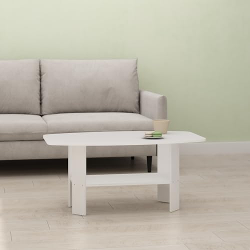 Gurney Coffee Table with Shelf for Living Room, White - color: White