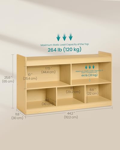 SONGMICS Kids' Toy Storage Shelf, Montessori Shelf with 5 Compartments | Storage Unit for Children's Room Playroom, Beech Beige, CUSTOS Collection, UGKR052YZ01